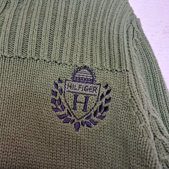 Tommy Hilfiger Womens Size XL Half Zip Green Knit Long Sweater Crest Logo - Picture 3 of 7